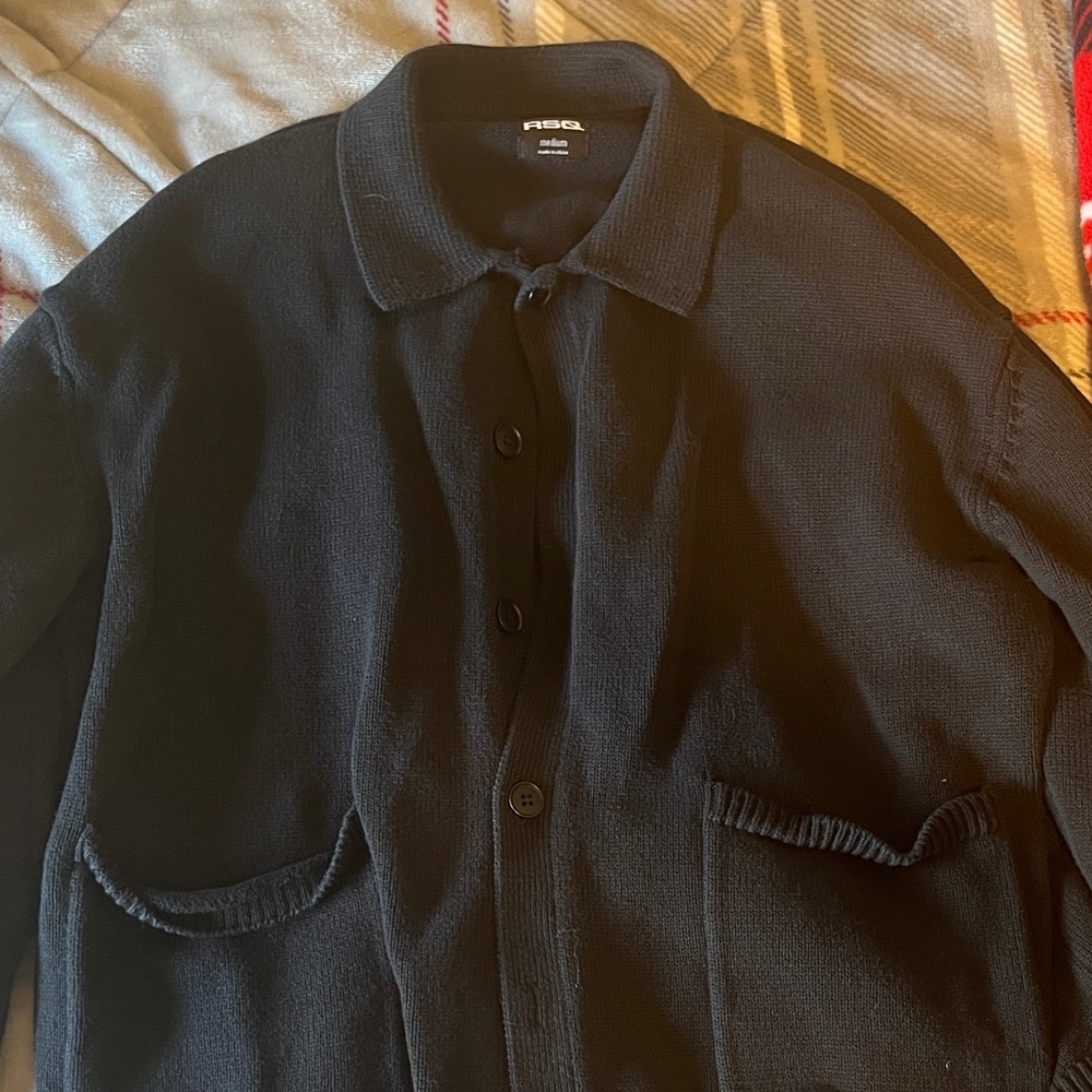 RSQ Black Men’s Button-Up Cardigan Sweater